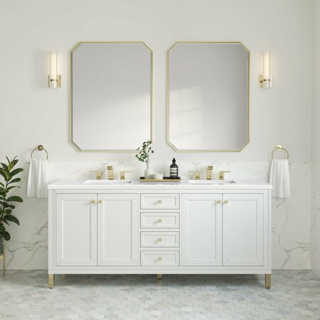 James Martin Vanities Chicago 72in Double Vanity, Glossy White w/ 3 CM White Zeus Top 305-V72-GW-3WZ